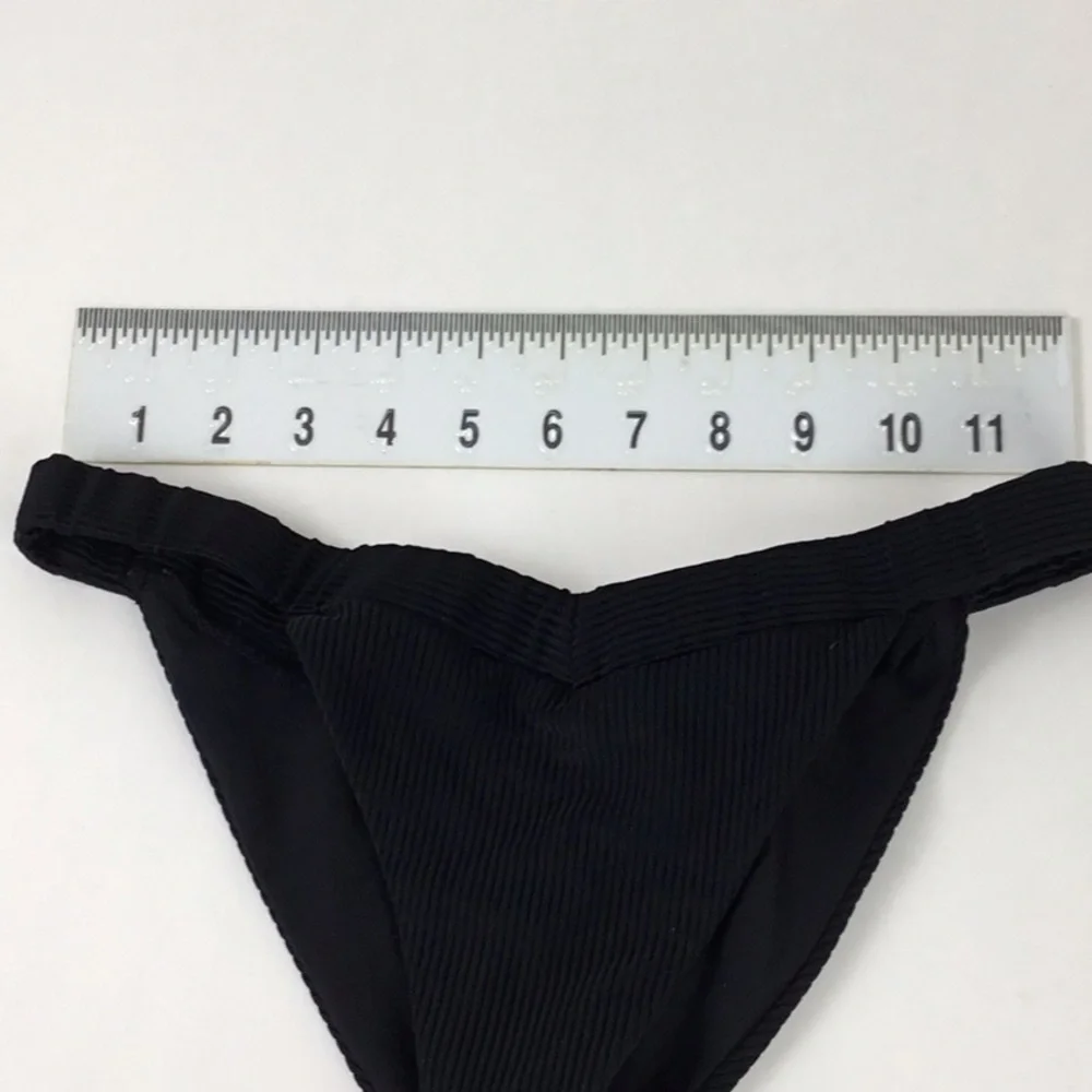 Frankies Bikinis Black Ribbed Bikini Bottom NWOT